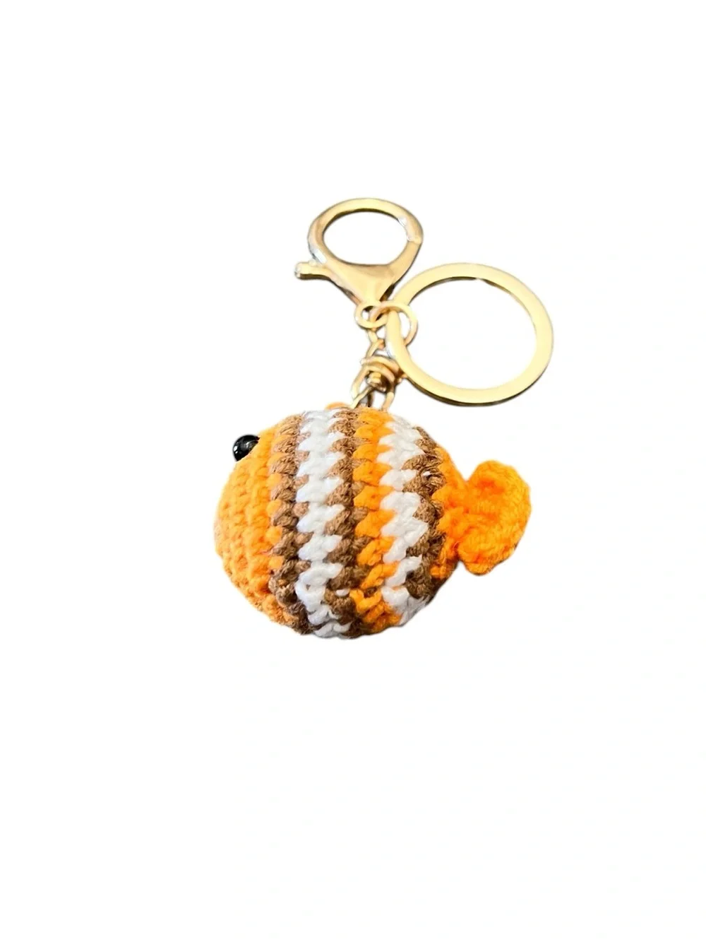 New Orange Brown White Crochet Goldfish Nemo Ocean Beach Shell Gold 2” Bag Charm